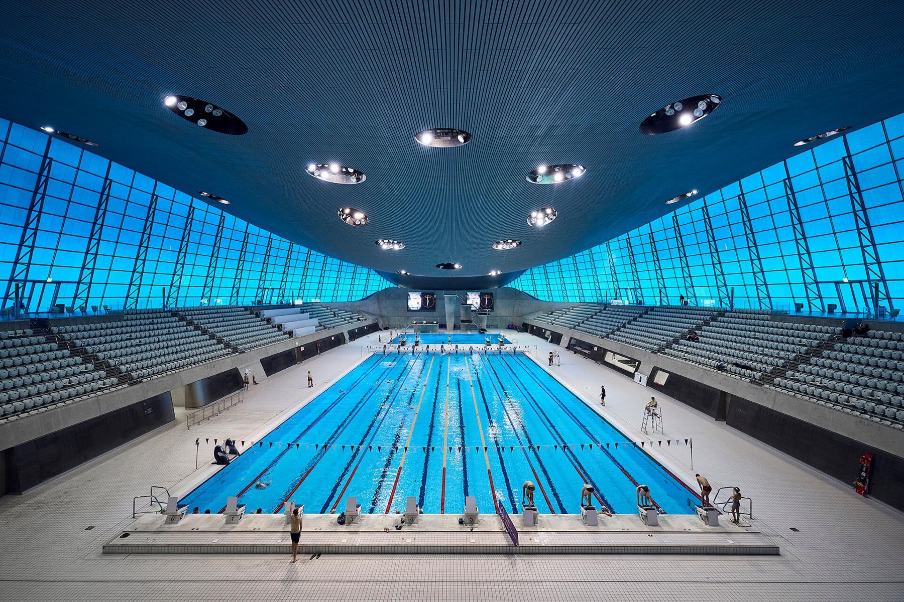 Calm pre-race swim workout in lane pool
