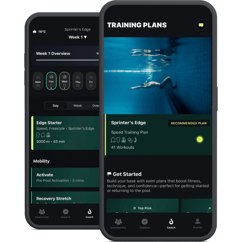 DuoSwim personalised training plan screens